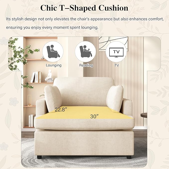 Christopher Knight Home Accent Chair Club Chair Upholstered T-Shaped Comft Seating Lounge Chair Large Size Armchair with Angeled Armrests Single Sofa Chair for Living Room Bedroom Study Beige