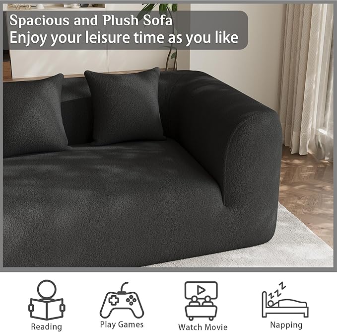 120 Oversized Boneless Sectionals for Living Room Comfy Plush Modular Sectional Sofa Modern Modular Couch Chenille Cloud Couch Sectional with Deep Seat 4 Seater No Assembly Needed Black