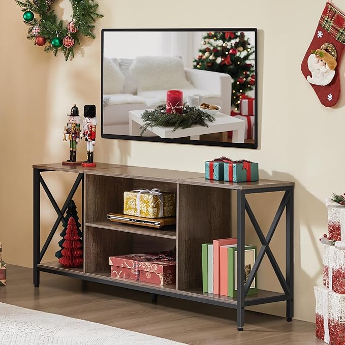 Yaheetech TV Stand for 65 Inch TV Media Entertainment Center with Storage Shelves for Living Room TV Console Table for Living Room Taupe Wood