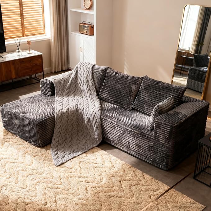 106 Modular Cloud Sectional CouchL-Shaped Couch No Assembly Required for Living Room and Bedroom Left/Gray