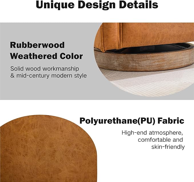 Chifee &amp Vingol 29.1 PU Leather Swivel Accent Chair Mid Century Retro Barrel Chair with Solid Wood BaseBrown