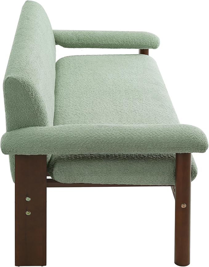 Christopher Knight Home Vincenzo Berber Fleece Sofa Upholstered Loveseat Soft Pillow Armchair Rubberwood Legs Couch 72.8 Loveseat Large Couch Chair Reading Sofa for Living Room Home Rest Green