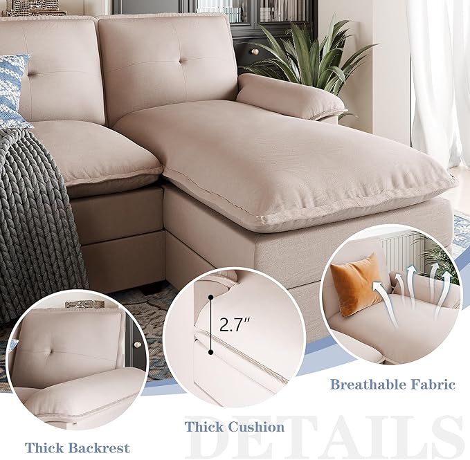 110 Sectional Couches for Living Room4 Seat U Shape Modular Couch with Thick Cushion &amp Soft BackrestUpholstered Sofa Couch with Double ChaiseBeige