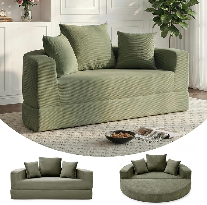 Casaphoria Convertible Folding Sofa Bed - 67 Inch Fold Out Guest Bed with Pillows for Small SpacesApartment Living Room Futon(Green)