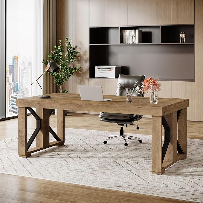 Tribesigns 70.87 Inches Executive Desk Large Wooden Computer Office Desk with Strong Double Pedestal Modern Simple Workstations Study Writing Table Business Furniture for Home Office Brown