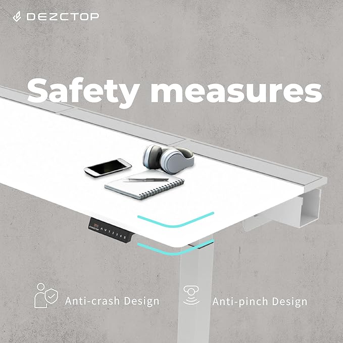 Dezctop Bifrost Pro Ergonomic Height Adjustable Desk 47 x 28 Inches with Built in Cable Management for Gaming Home and Office White