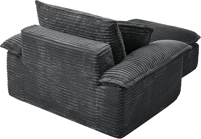 Oversized Armchair with Ottoman Corduroy Reading Chair for Bedroom &amp Living Room Modern Floor Sofa Chair Comfy Lazy Lounge Chair No Assembly Required Grey