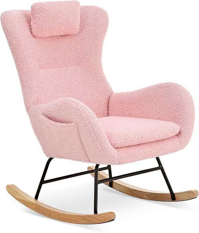 Rocking Chair with Rubber Leg and Cashmere Fabric Suitable for Living Room and Bedroom