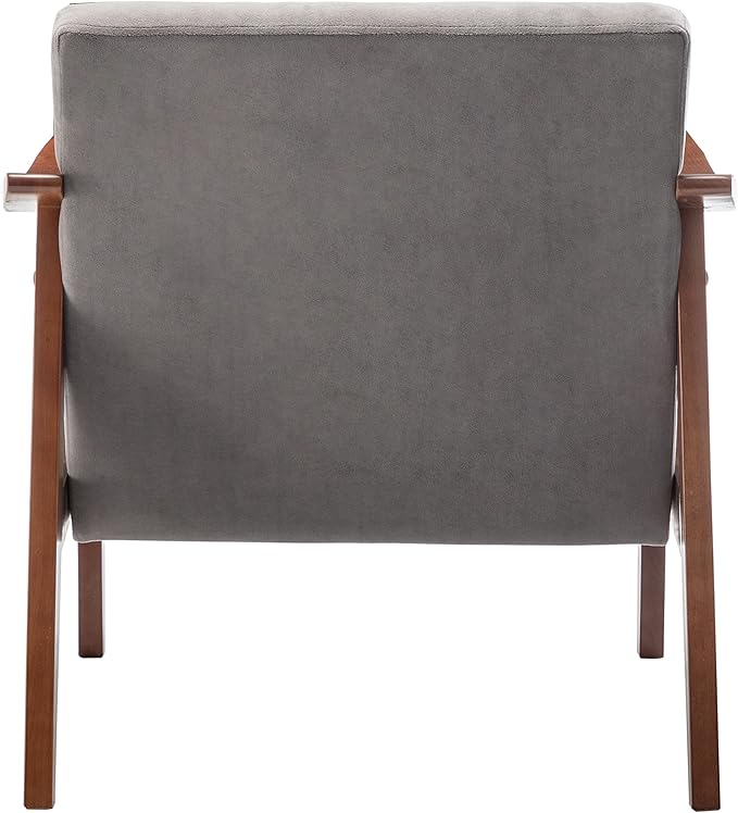 Accent Chair with Velvet Upholstery and Solid Wood Frame Classic Mid-Century Modern Living Room Furniture for Extra Seating Grey