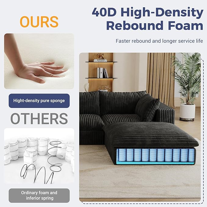 157.6 Oversized L Shaped Modular Boneless Sofa with Ottoman Cloud Sectional Couches for Living Room Deep Seat Corduroy Upholstered Couch Furniture Set No Assembly Required (4 Seater+1 Ottoman)