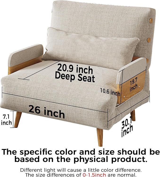 JASIWAY Modern Sofa Bed 3 in 1 Sleeper Chair Bed Futon Sofa Bed Chaise Lounge Chair for Living Room Bedroom Office Solid Wood Leg 76.4 D x 27.6 W