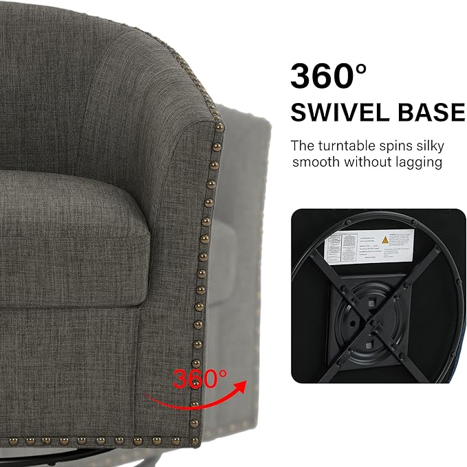Swivel Barrel Accent Chair Modern Round Small Reading Armchair for Living Room Bedroom (Grey Set of 1)