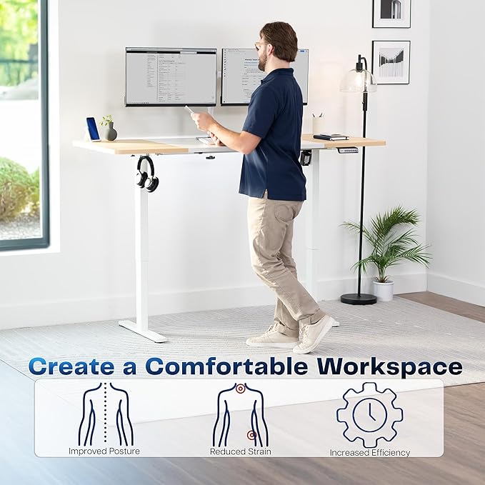 VIVO Electric 71 x 30 in Standing Desk Memory Height Adjustment 1B Series Holds 220 lbs White and Light Wood Top White Frame DESK-KIT-1W7WC