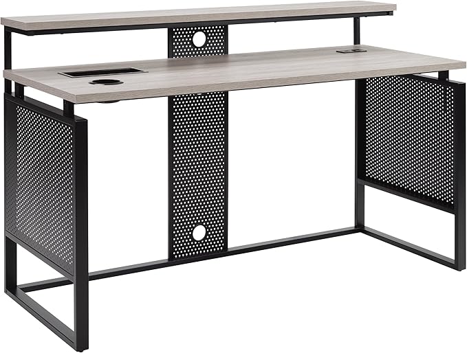 OSP Home Furnishings Ace Contemporary Modern Home Office Desk with Shelf Rectangular with Grey Taupe Finish