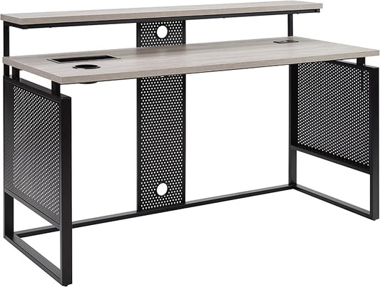 OSP Home Furnishings Ace Contemporary Modern Home Office Desk with Shelf Rectangular with Grey Taupe Finish