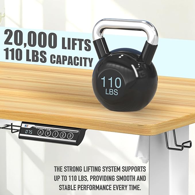 SHW 40-Inch Mobile Electric Height Adjustable Sit to Stand Desk with Drawer Hanging Hooks and Cable Management Oak