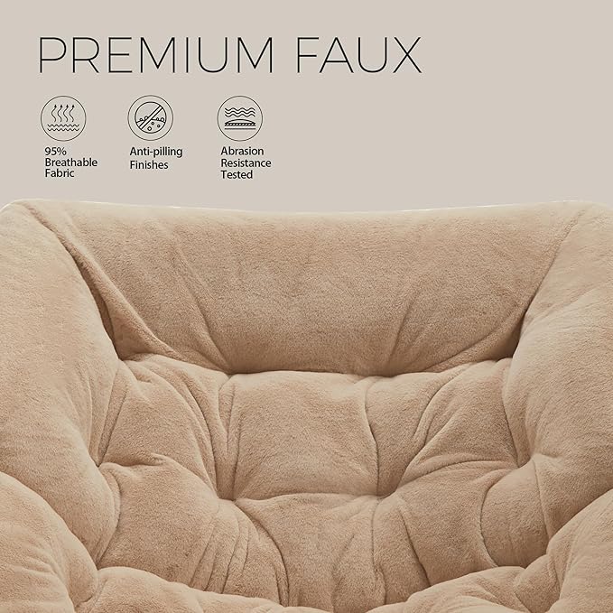 Walsham Folding Comfy Chair Faux Fur Soft Cozy Lounge Reading Papasan Chair for Adults Kids Bedroom Living Room Dorms Small Space Brown