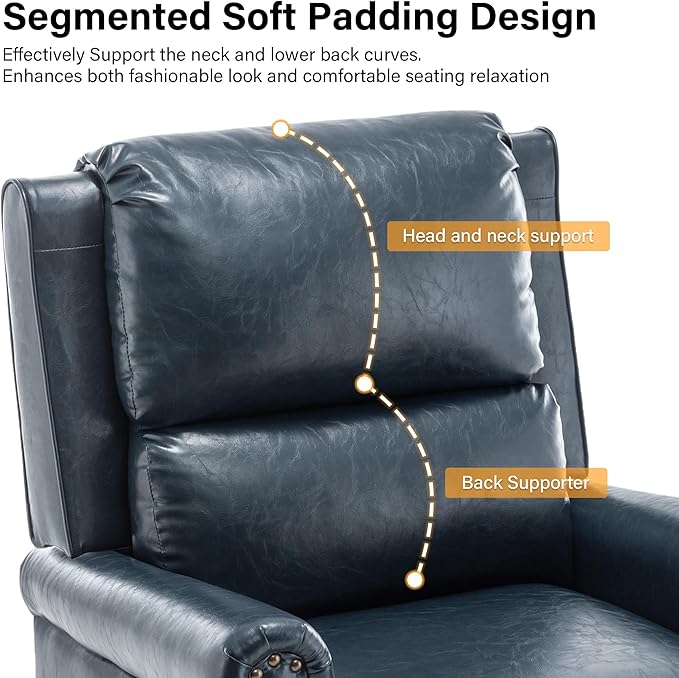 Faux Leather Recliner Chair Modern Pushback Armchair with Adjustable Backrest &amp Footrest for Bedroom Living Room (Dark BlueSet of 1)