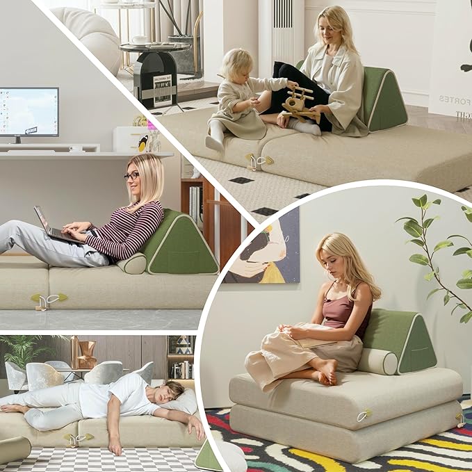 Daneey Convertible Folding Sofa Bed Foldable Floor Sofa Bed with Back Support Pillow Folding Chair Bed Floor Mattress for Adults Soft Sofa Bed Floor Sofa Chair with 2 Bolster Pillow Washable Cover