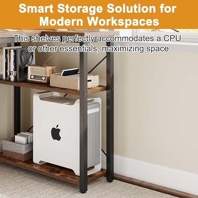 Grandder L Shaped Computer Desk with Reversible Shelves 40 Inch Small Corner Desk with Storage Bag Gaming Desk Computer Table Study Writing Desk for Home Office Small Space Rustic Brown