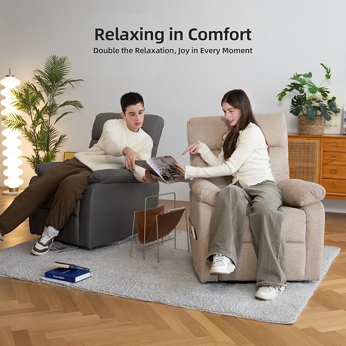 Claiks Oversized Recliner Chair Manual Recliner Chairs for Adults Reclining Chair with Thick Seat Cushion and Backrest for Living Room (Polyester Light Coffee)