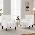 Accent Chair Mid Century Modern Comfy Armchair for Living Room Linen Fabric Single Sofa Lounge for Reading Bedroom Apartment Waiting Room with Wood Legs (Pinstripe Grey Set of 2)