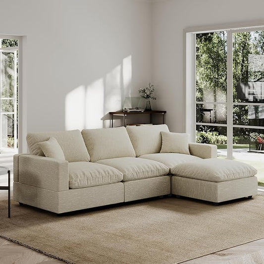 Modular Cloud Sectional Couches for Living RoomL Shaped Filled-Down Sofas95.4 Detachable Couch Cushion CoversCozy Sofa for Apartment Beige