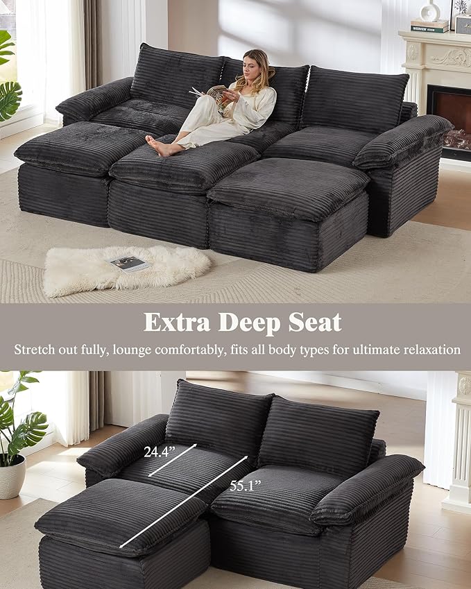111 Cloud Sectional Couches for Living RoomConvertible Boneless U Shaped Couch with Ottomans Modern Modular Sectional SofaOversizedDeep Gray
