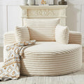 Oversized Round Chaise Lounge Chair Indoor 55'' Corduroy Deep Seat Circle Single Floor Sofa Chairs Modern Upholstered Sponge Armchair Cloud Sleeper Chair for Living Room Bedroom Apartment Beige