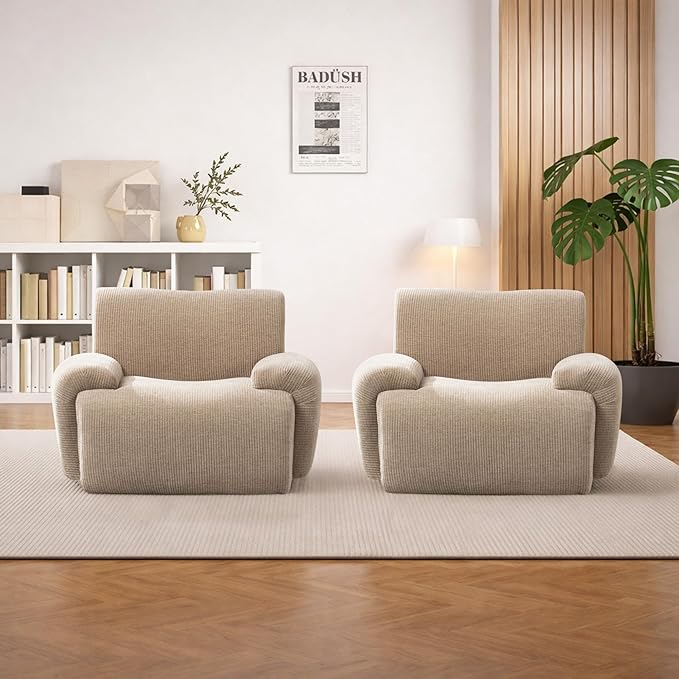 Mlmh &amp Kngwa Set of 2 Boneless Accent Chair 42 inch Oversized Chairs for Living Room Comfy Reading Nook Chair Single Couch with Wide Armrest for Bedroom Apartment Taupe