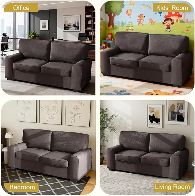 69.6 Modern Loveseat Sofa with Chenille Fabric - Deep Seat 2-Seater Couch Spring Cushion &amp Sturdy Metal Frame Cozy Small Sofa for Living Room Bedroom Office Apartment (Gray) | Loveseat Sofa
