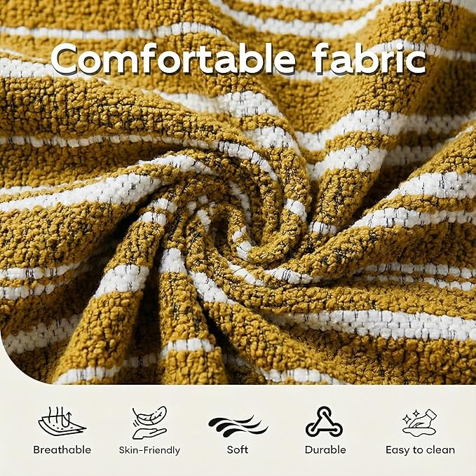 Oversized Chenille Accent Chair with Lumbar Pillow Yellow Stripe Wide Armrests Deep Seat 7 Inch High-Density Foam 350 lbs Capacity