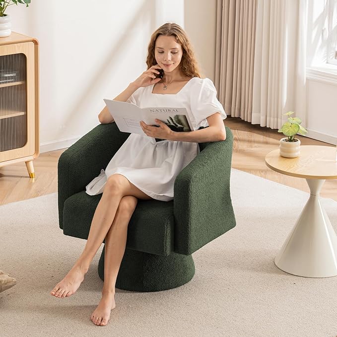 ClinQ Swivel Barrel Accent Chair Oversized Teddy Upholstered Round Swivel Chairs Set of 4 Modern Luxury 360° Living Room Vanity Chair for Bedroom Office&ampLiving Room Green