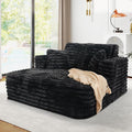 56 Oversized Chaise Lounge Chair IndoorPlush Faux Fur Sleeper Sofa Couch Bed with Pillows&ampWide ArmrestsFluffy Comfy Cloud CouchCompression Foam Couch for Living RoomBedroom(Black)