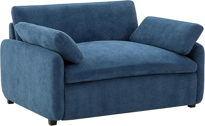 50 * 43 Oversized Single Sofa Chair Modern Chenille Upholstered Armchair Wide and Deep Seat Accent Chair with Two Throw Pillows Color Blocking Couch Lounge for Living Room (Blue/5)