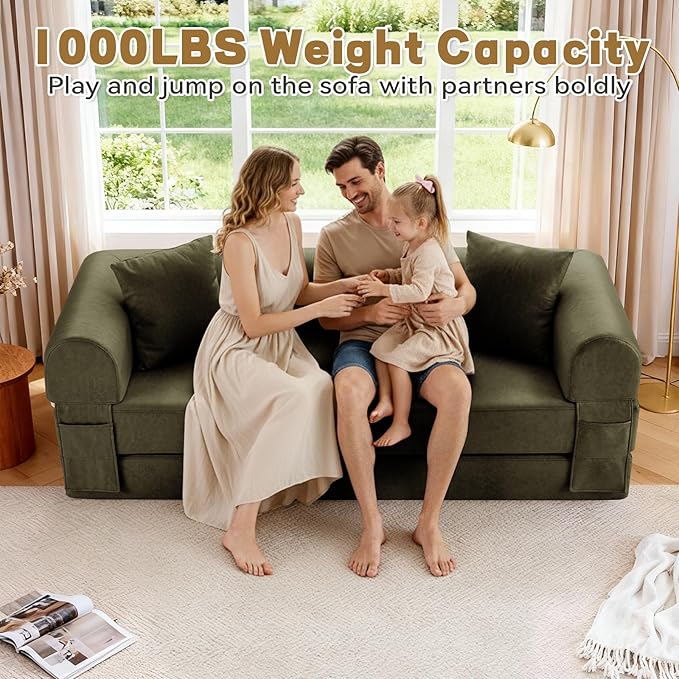 Convertible Folding Sofa Bed78.5 Inch Faux Leather Futon Couch with Pillows &amp Storage Pocket5-in-1 Queen Sleeper Sofa in a Box with Pull Out BedBoneless Couch for Living Room BedroomGreen