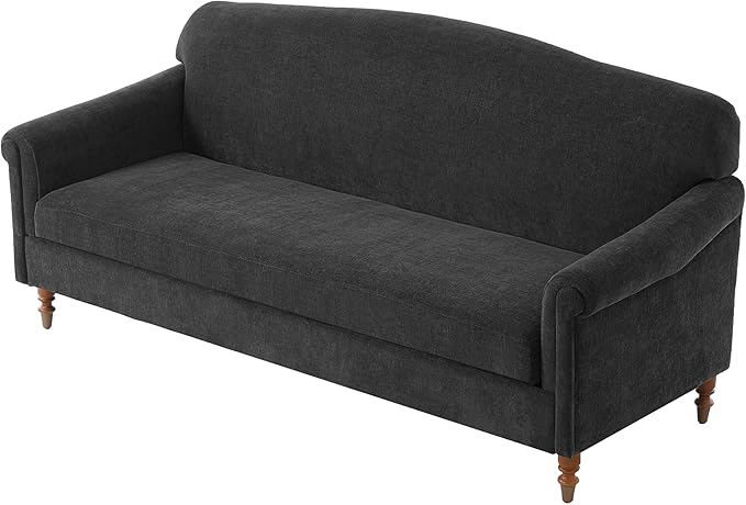 Christopher Knight Home Sola 77.5'' Modern Chenille Upholstered Loveseat Sofa with Rolled Armrest and Rubberwood Frame 2-Seater Home Sofa Living Room Comfy Couch for Hotel/Apartment Dark Grey