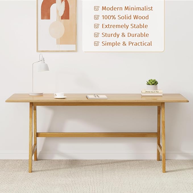 IOTXY Solid Wood Writing Table - 72 W x 24 D Minimalist Long Computer Desk for Home Office Work Study Creativity and PC Workstation Oak