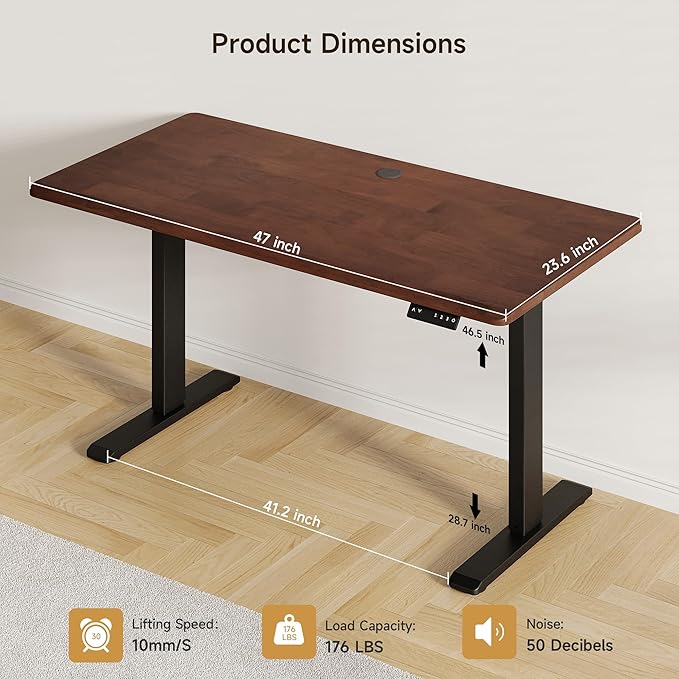 Onbrill Standing Desk 47x23.6 Inches Whole-Piece Board Rectangle Stand Up Desk with Solid Wood Desktop and Memory Controller Adjustable Height from 28-46 Inches for Home &amp Office Black Walnut