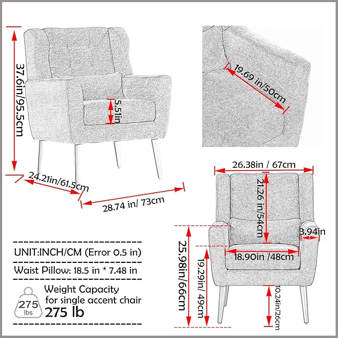 Modern Accent ChairChenille Fabric Reading Living Room Side ChairSingle Sofa with Wood Legs Armchair for Living Room Bedroom(Avocado)