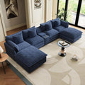 143 U Shaped Cloud Couch Modular Sectional Sofa Set for Living Room Oversized Sofa Modern Sectional Couches Large Corduroy Deep Seat with Central Console USB Ports Ottoman Blue