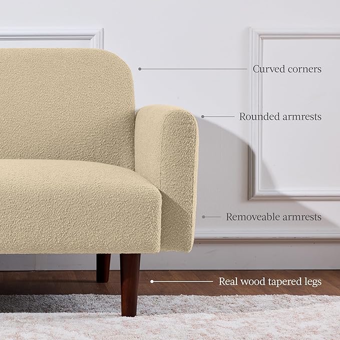 Best Choice Products 77 Mid Century Modern Boucle Loveseat Sofa Couch Convertible Sofa Sleeper Bed w/Real Wood Removable Armrest - Oatmeal