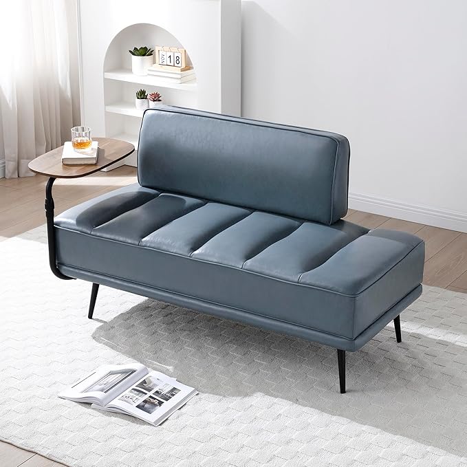 mikibama 2 Seater Loveseat Sofa Couch55 PU Leather Ottoman Bench for Bedroom Living RoomChannel Tufted Bed End Bench with BackFootrest Ottomans for Living RoomEntrywayWindow (PU Leather Grey)