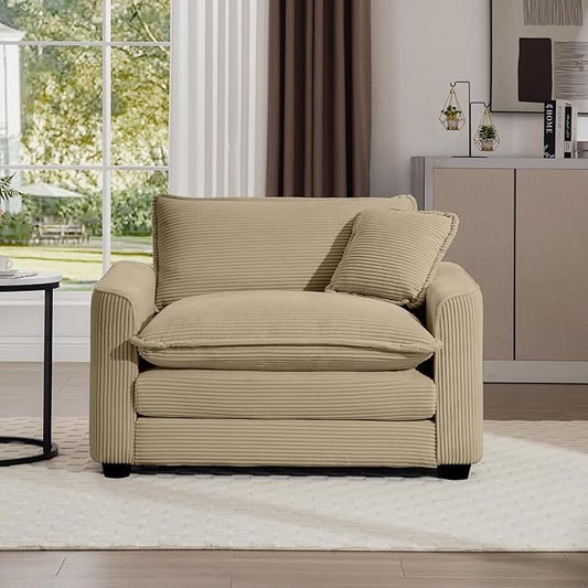 KEIKI 45 Oversized Corduroy Modular Sectional Single Sofa with High-Density Foam Cushions Removable Armrests Upholstered Modern 1-Seater Lounge Accent Chair with 1 Pillow for Living Room Tan