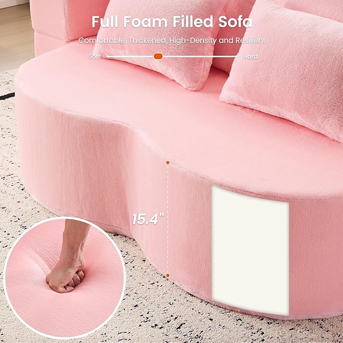 78” Convertible Folding Sofa Bed Full Size Sleeper Loveseat Chenille Full Foam Floor Couch for Living Room Bedroom No Assembly Required (Pink)