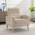 Dolonm Mid-Century Modern Accent Chair Upholstered Armchair Living Room Chair Comfy Single Sofa Chair with Sturdy Legs Polyester Fabric Chair for Living Room Bedroom Camel