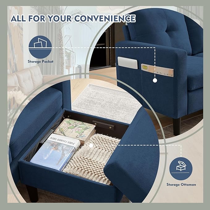 79 Convertible Sectional Sofa Small L Shaped 3 Seat Couch with Storage Chaise and Side Pocket Modern Linen Fabric Reversible Sofa Couches for Living Room Apartment and Small Space