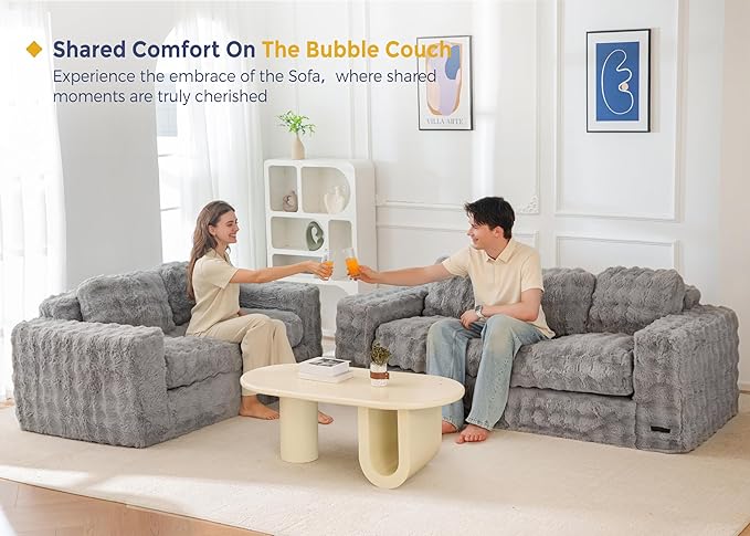MAXYOYO Loveseat Sofa for Living Room Small Sofa Couch Tufted Boneless Couch Comfy Bean Bag Chair for Small Space Bedroom Apartment No Assembly Needed Grey