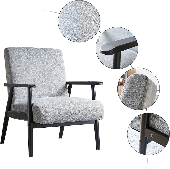 Mid-Century Retro Modern Style Leisure Chairs Retro Fabric Armchair Solid Wood armrestshigh-Value Living Room Chairs Suitable for RestaurantsStudiesbedroomsStudios