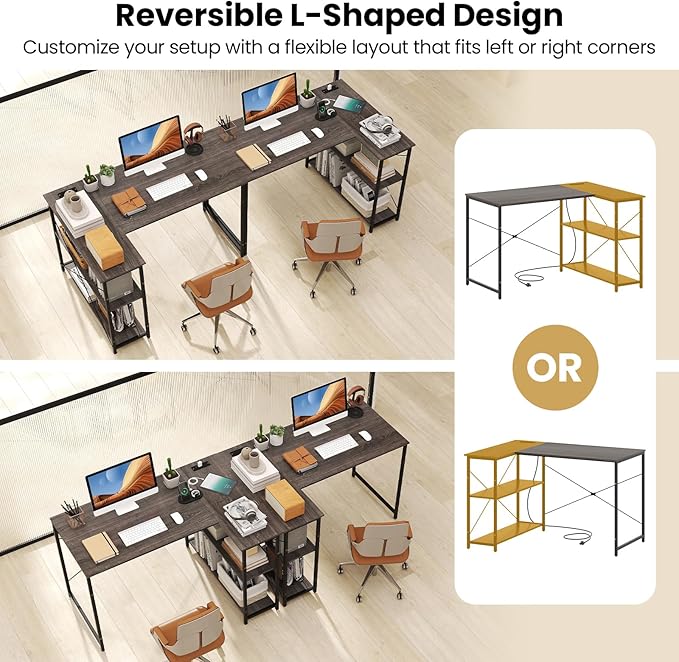 Tangkula L-Shaped Computer Desk with Reversible Shelves 48 Inch Corner Computer Desk Modern Writing Study Desk Home Office Workstation Space Saving Design (48 Inch Gray)
